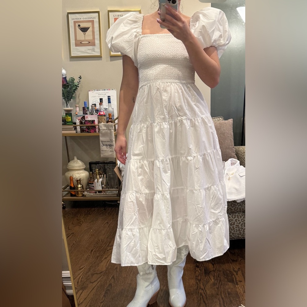 Petal & Pup white puff sleeve midi dress